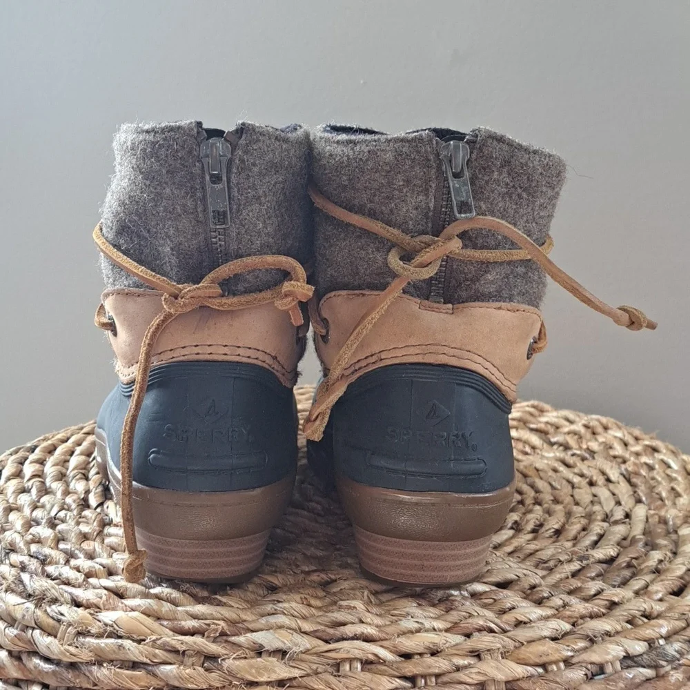 Sperry Womens Saltwater Wedge Tide Wool Duck Boots Heathered‎ Brown Size 8